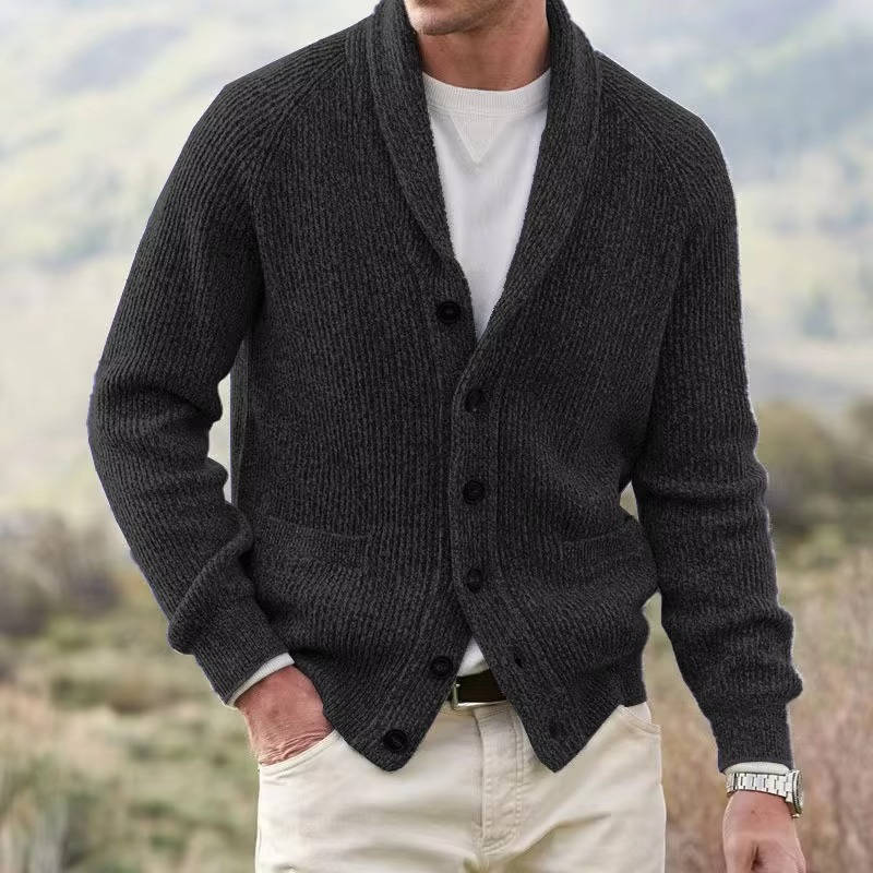 Men's cashmere blend cardigan shawl collar button-front knit sweater lightweight luxurious everyday layer