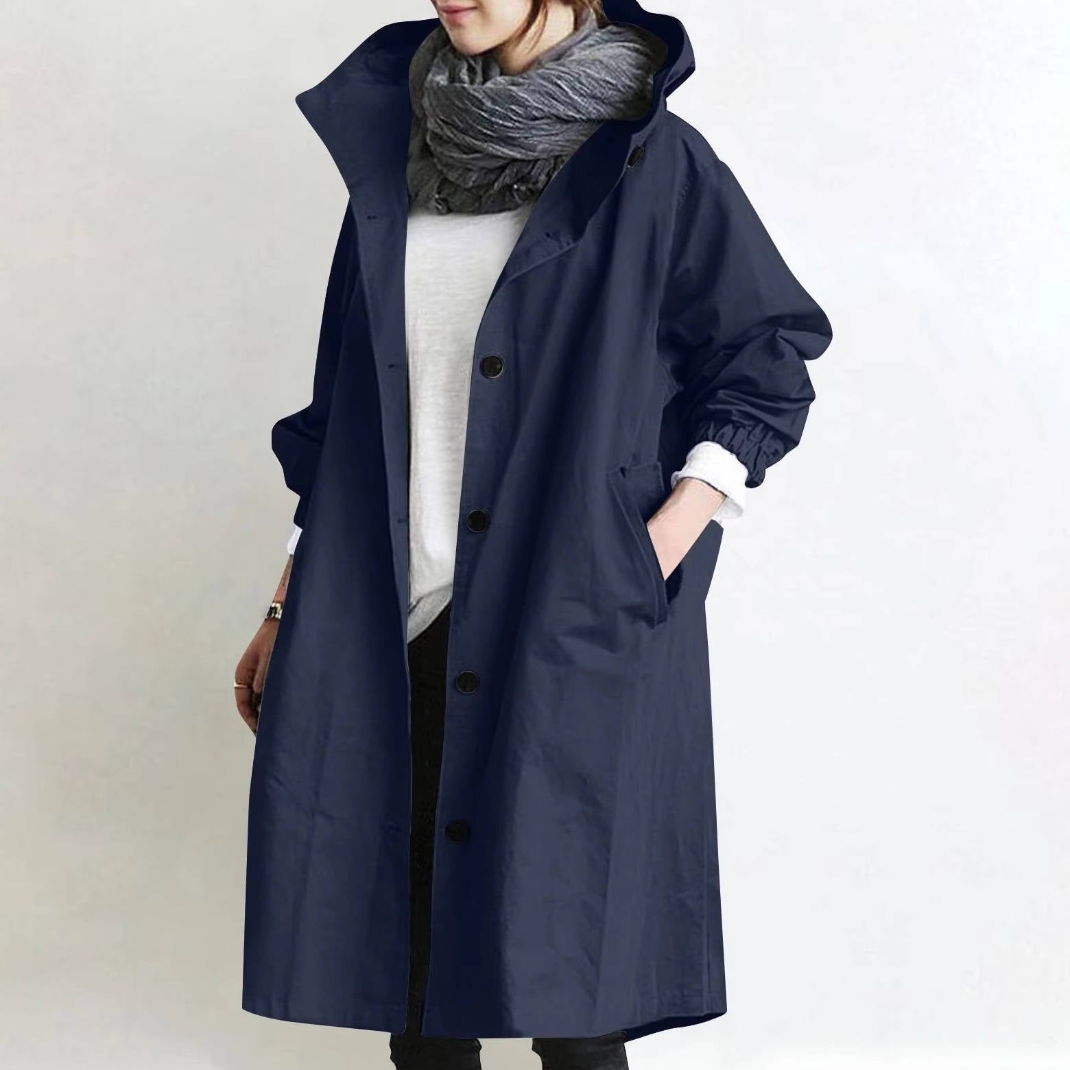 Women's oversized waterproof trench coat modern flattering fit breathable polyester light rain protection