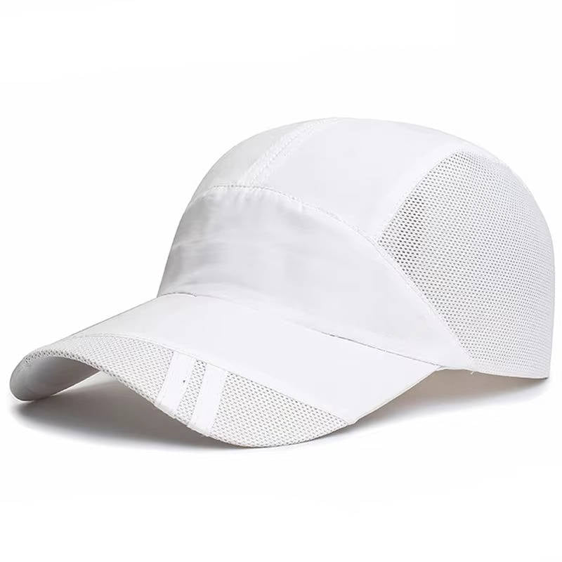 Men's black adjustable sports cap with breathable mesh panels and metal buckle for outdoor wear