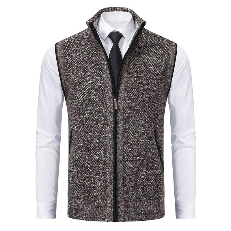 Men's wool tweed vest zip-front sleeveless regular fit layering piece for formal and casual wear