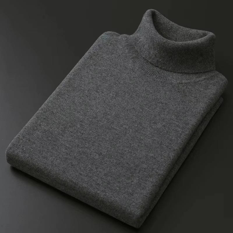 Men's slim fit cashmere turtleneck sweater in luxury knit with fold-over high collar