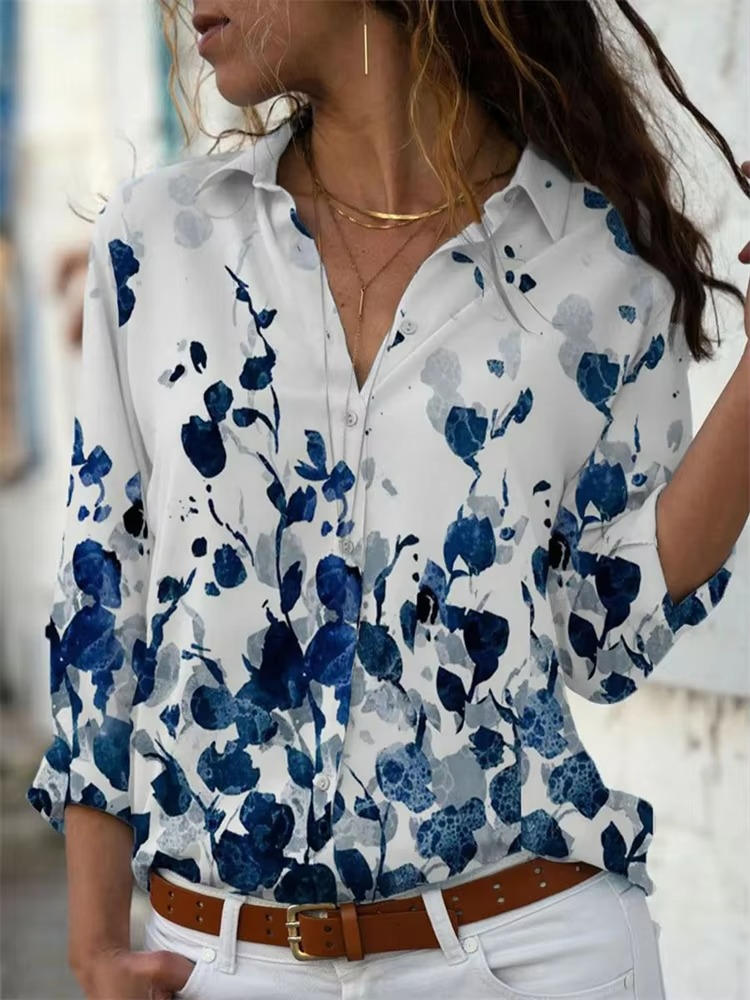 Petra | Women's Geometric Print Long Sleeve Button Down Shirt