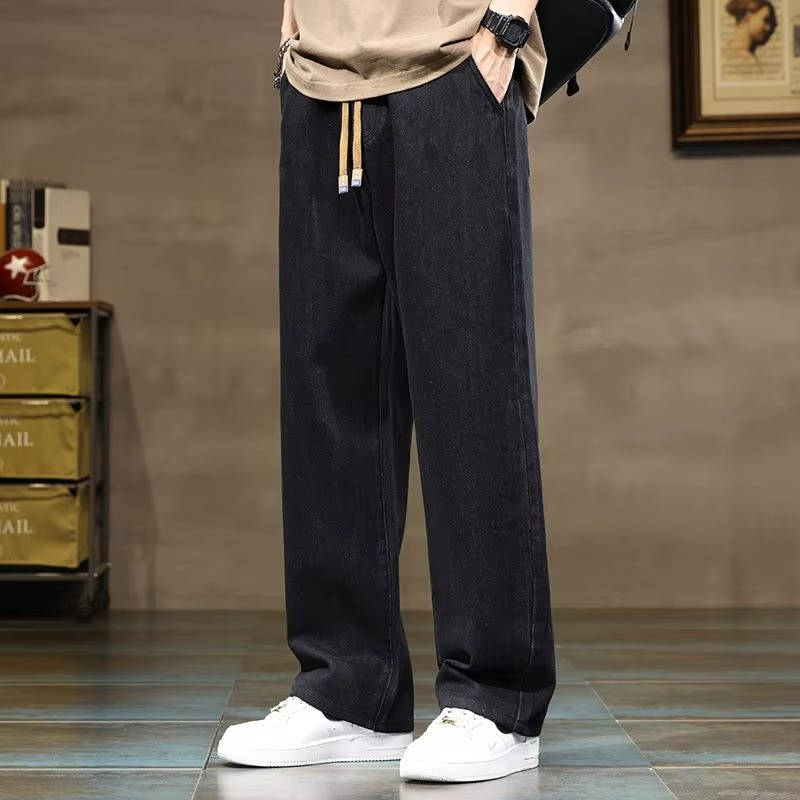 Men's blue relaxed fit drawstring denim jeans with soft polyester-viscose blend for everyday wear