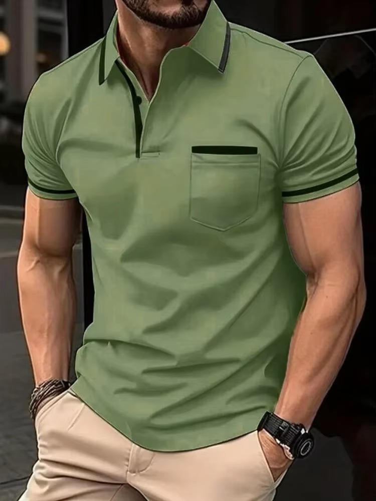 Men's short sleeve polo shirt chest pocket classic fit breathable premium cotton blend everyday wear