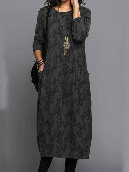 Urbann-Vibe long sleeve midi dress with pockets, soft cotton blend, polished silhouette for professionals