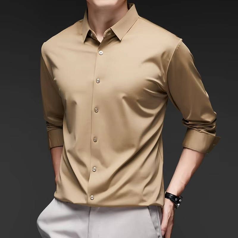 Men's wrinkle-free stretch dress shirt in classic colors, four-way stretch nylon-spandex slim professional fit