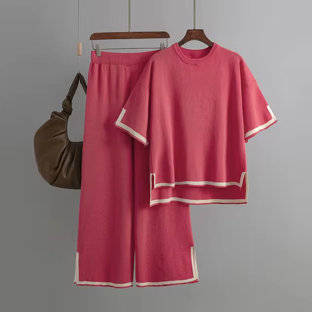 Women's ice silk coord set short sleeve soft breathable matching top and shorts elegant tailored silhouette
