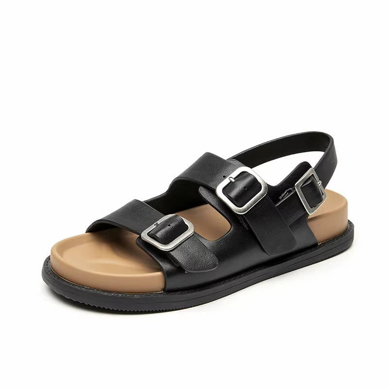 Women's leather platform buckle sandals handcrafted gladiator style open silhouette breathable comfort