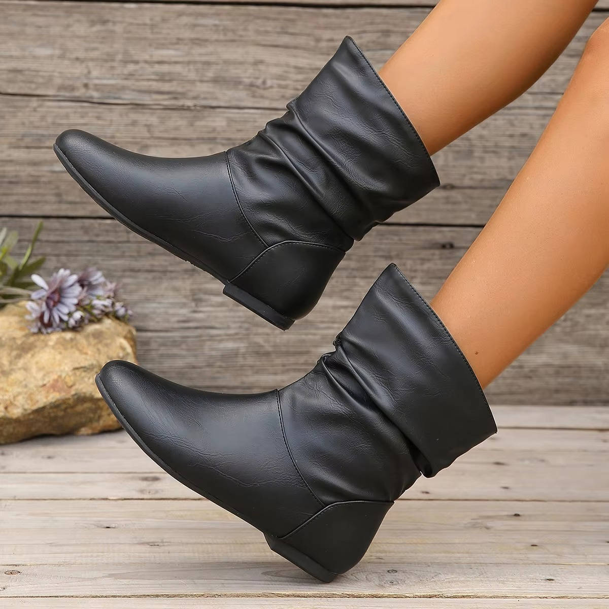 Urbann-Vibe women's slouchy flat ankle boots slip-on style with cushioned insole for everyday comfort
