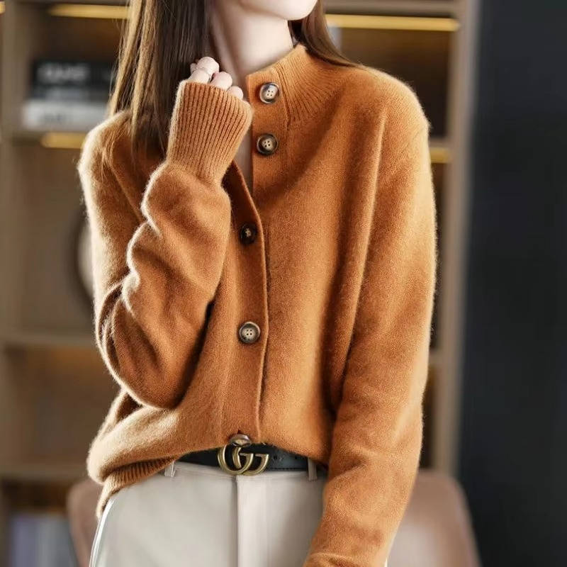 Women's oversized button-front knit sweater, soft cotton-blend, effortless everyday style with statement buttons