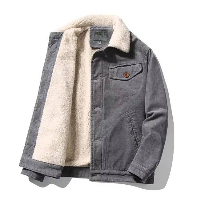 Men's sherpa lined jacket cozy cotton padded insulation casual outdoor everyday warmth ultra-soft