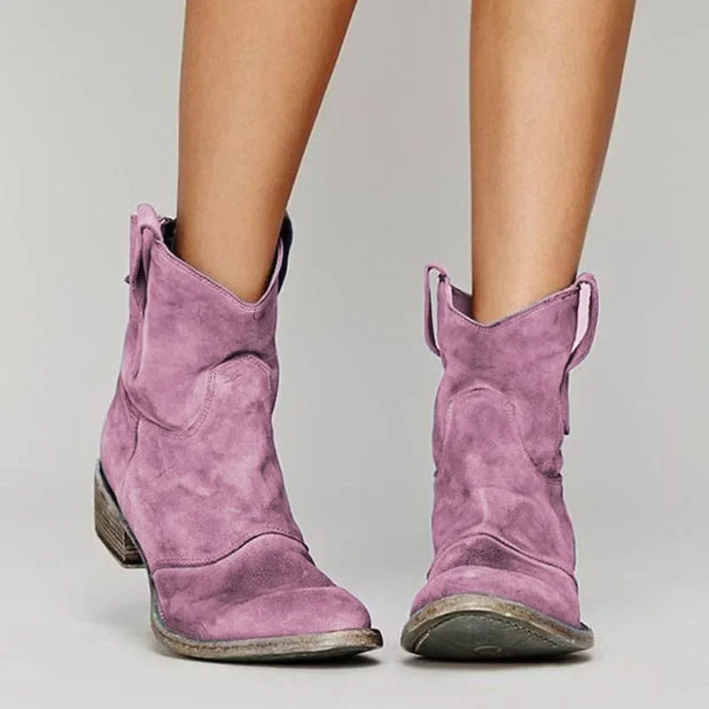 Women's brown ankle cowboy boots in premium PU leather with Western-style shaft and cushioned insole