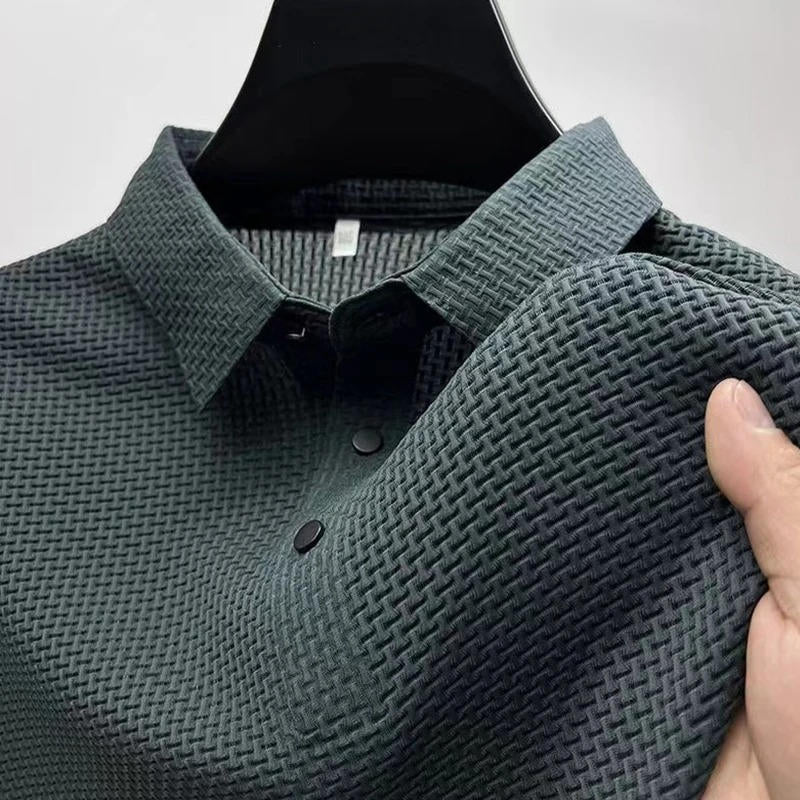 Men's short sleeve knitted polo shirt breathable stretch fabric modern slim fit everyday wear