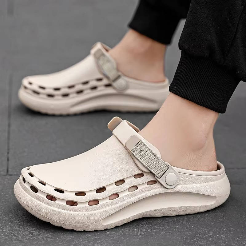 Men's casual slip-on clogs with adjustable strap, waterproof shell design for indoor outdoor comfort