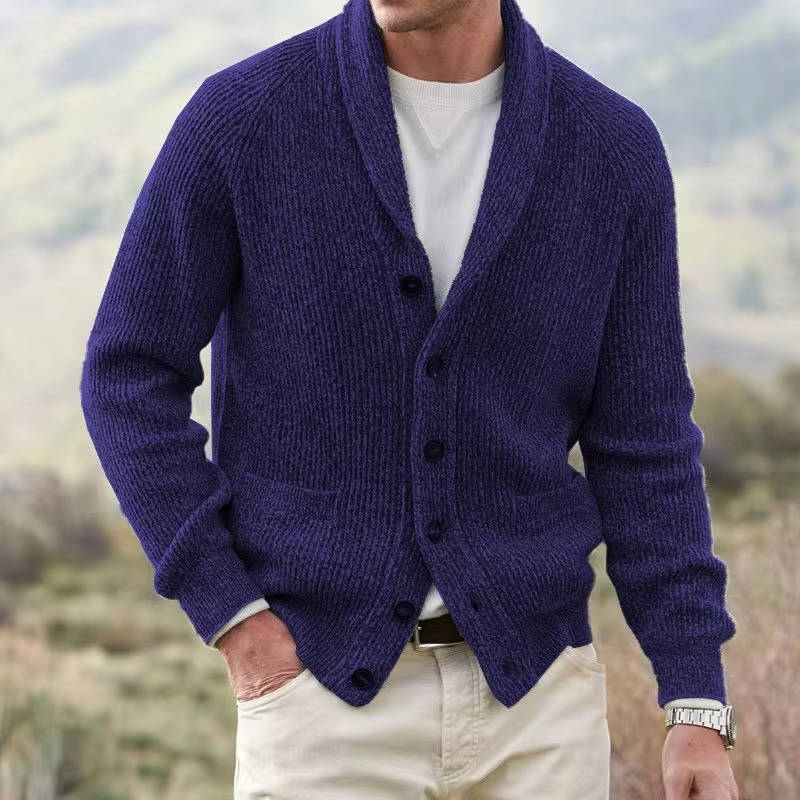 Men's cashmere blend cardigan shawl collar button-front knit sweater elegant everyday layer