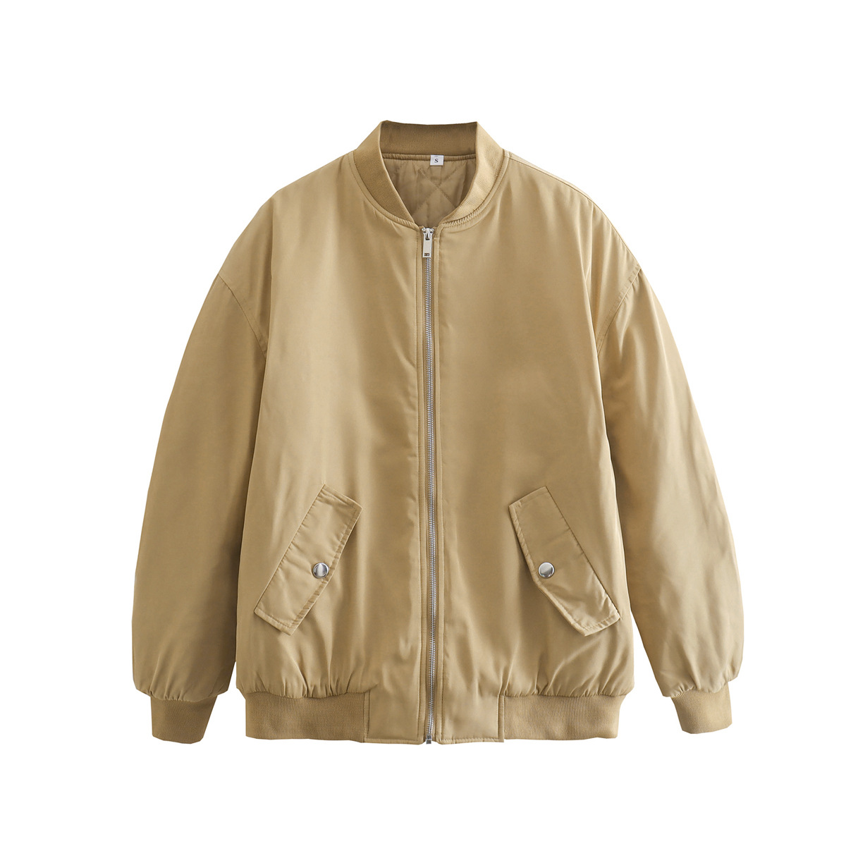 Women's oversized padded bomber jacket with zip closure and ribbed edges for casual everyday wear