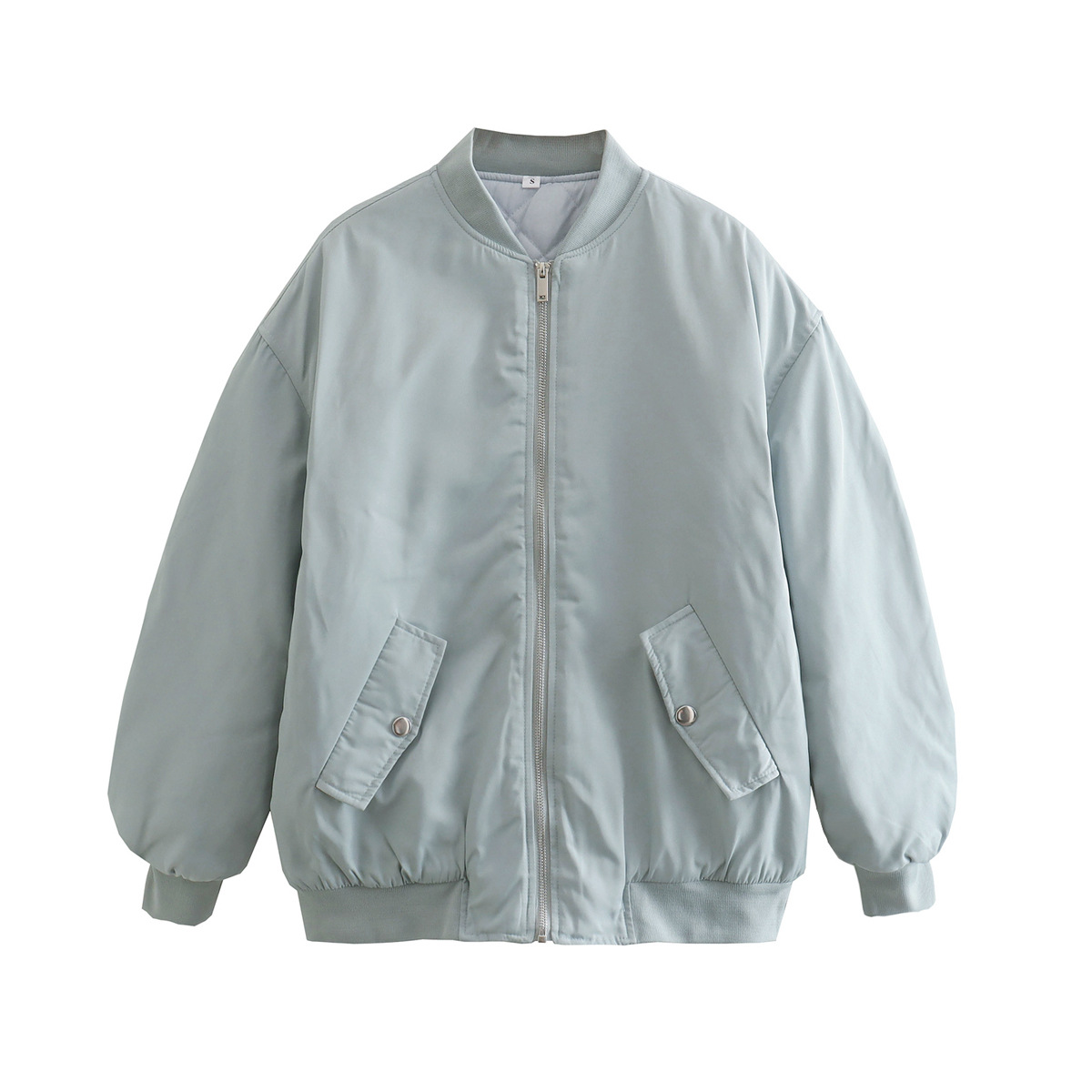 Women's oversized padded bomber jacket with ribbed edges and zip closure for casual everyday wear