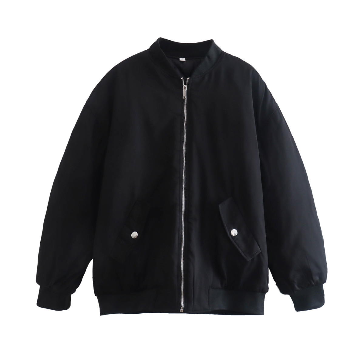 Women's oversized padded bomber jacket with zip closure and ribbed edges for casual everyday wear
