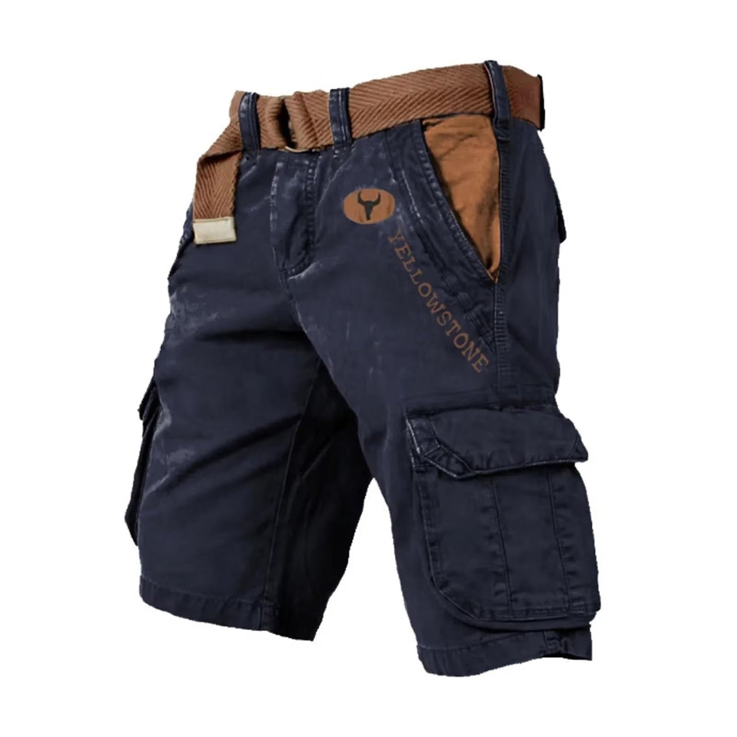 Men's khaki multifunctional cargo shorts slim fit six-pocket layout for outdoor travel