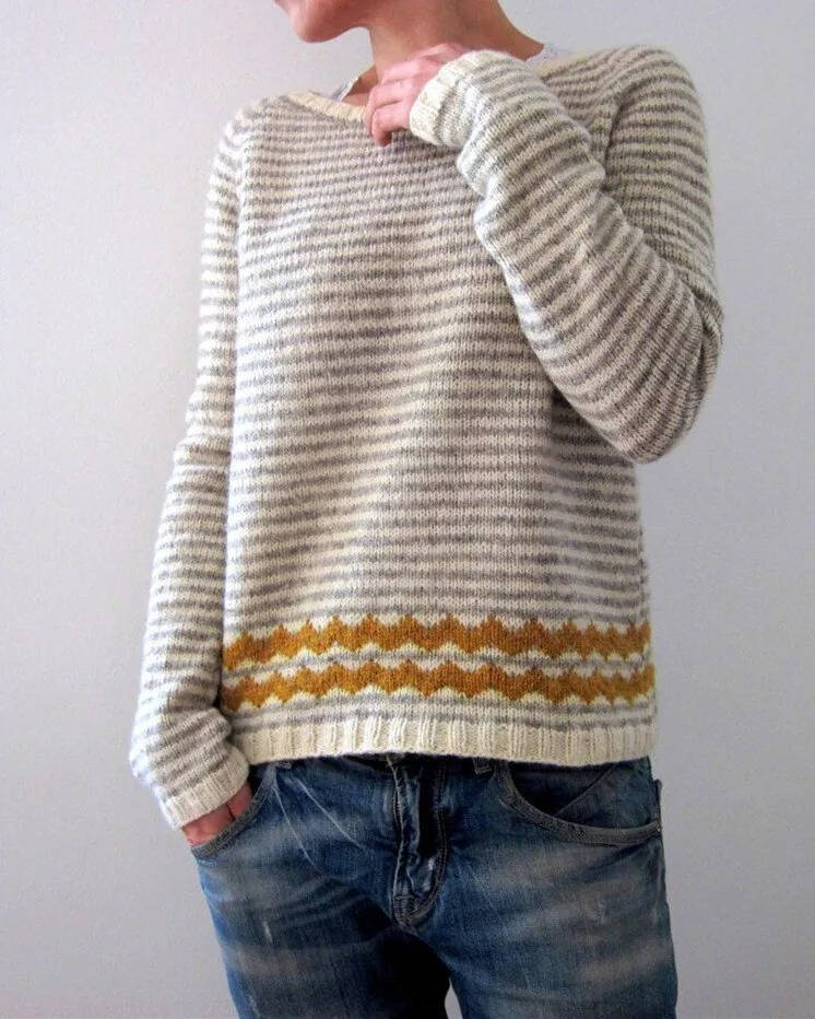 Women's Nordic Fair Isle wool sweater cozy knit with vintage Aztec mountain landscape print