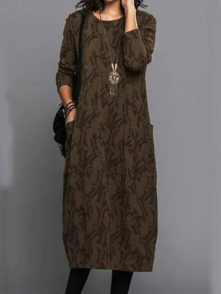 Urbann-Vibe long sleeve midi dress with pockets, soft cotton blend, polished professional silhouette