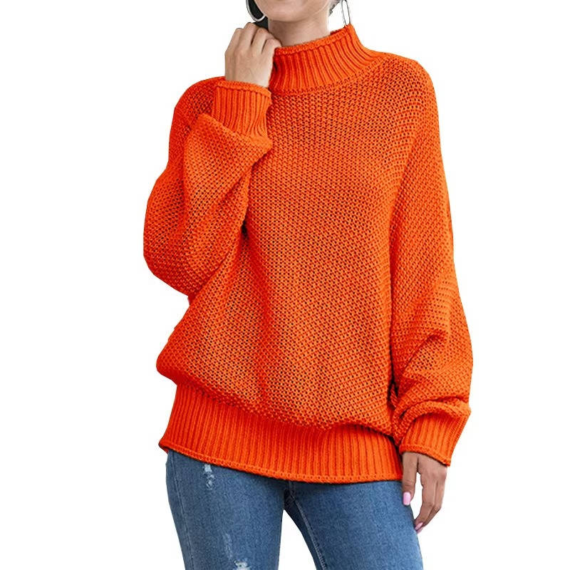 Women's relaxed knitted turtleneck sweater in cozy acrylic-polyester blend for everyday casual wear