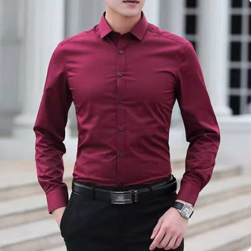 Men's pocketless long sleeve dress shirt stretch wrinkle-resistant slim professional style