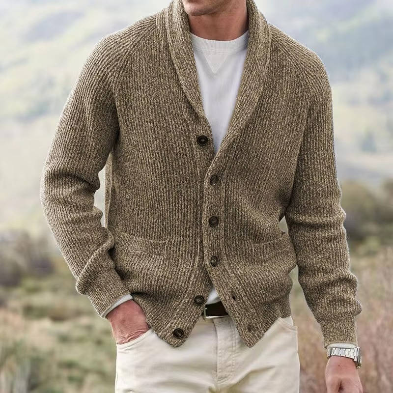 Men's cashmere blend cardigan shawl collar button-front knit sweater refined everyday layering