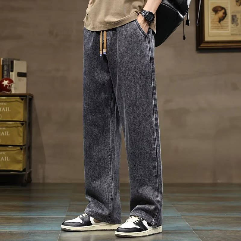 Men's blue relaxed fit drawstring denim jeans soft polyester viscose blend pull-on everyday wear