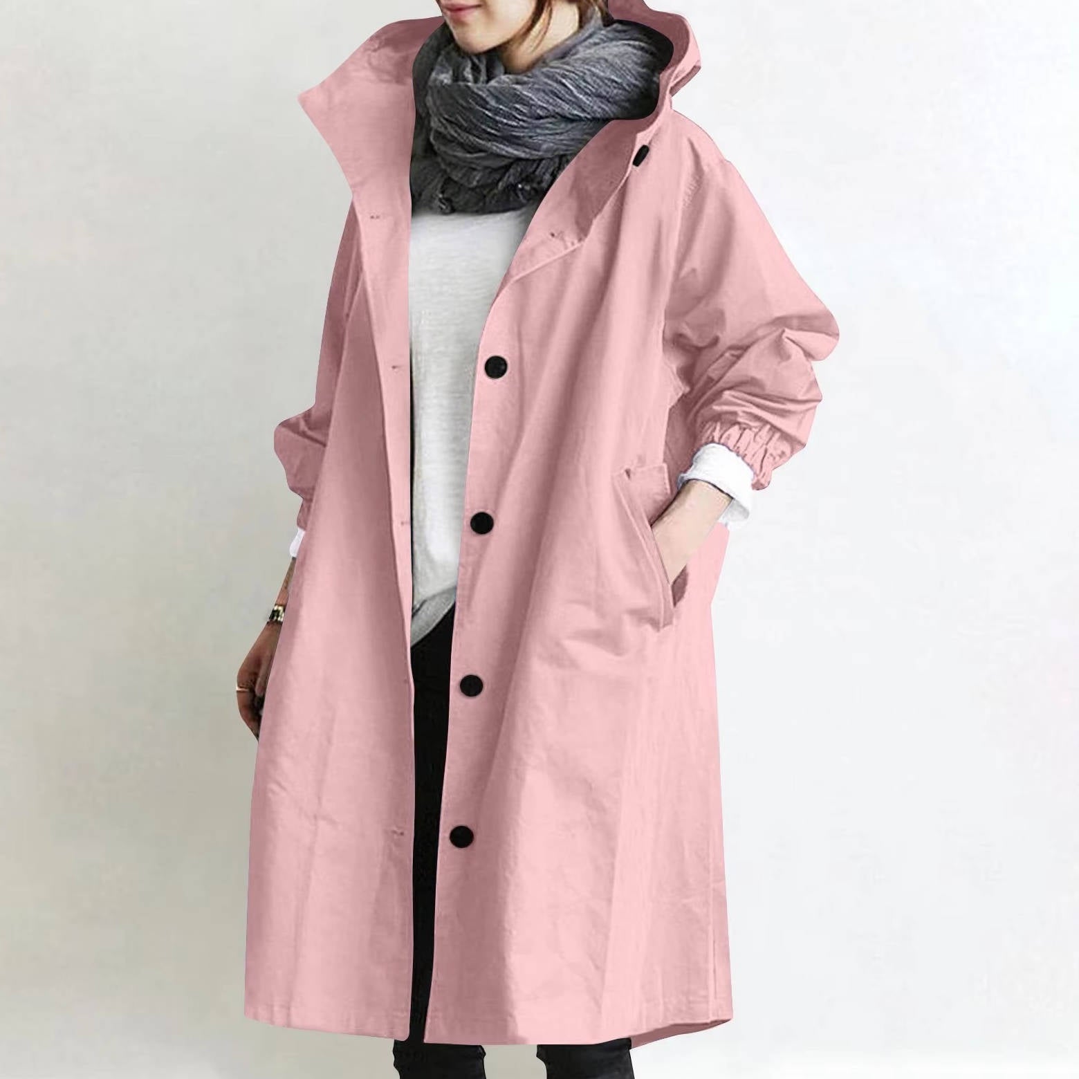 Women's oversized waterproof trench coat modern flattering fit breathable polyester rainy day chic