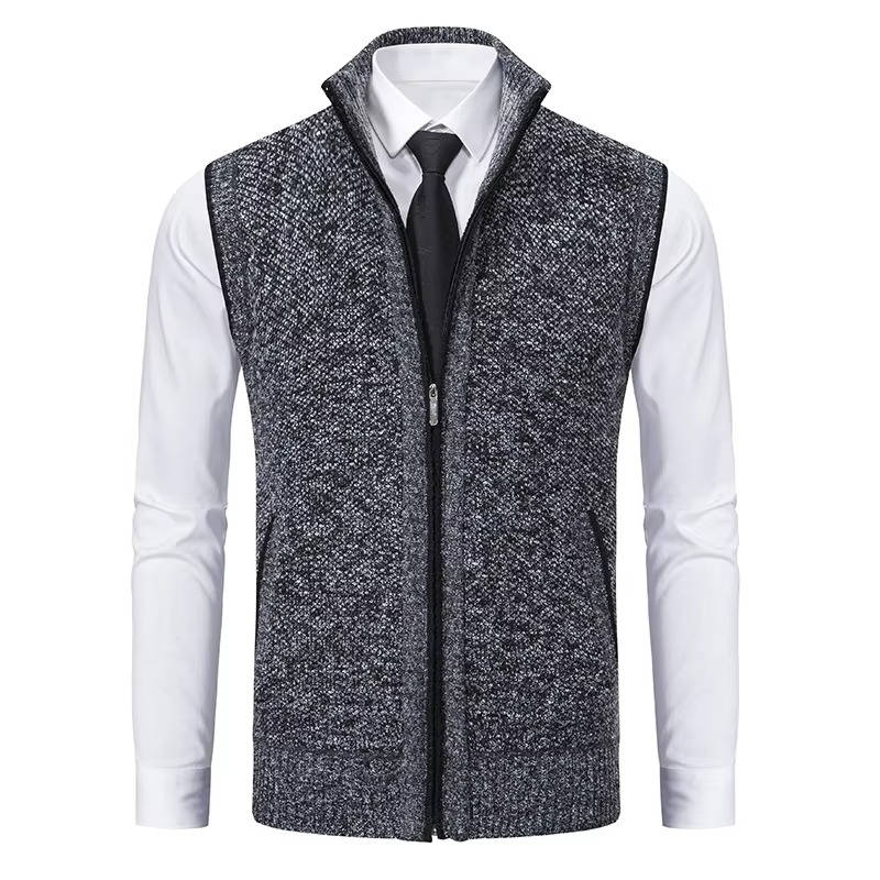 Men's wool tweed vest zip-front regular fit sleeveless layer for formal and casual wear