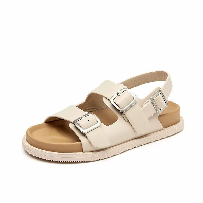 Women's leather platform buckle sandals gladiator style open-toe breathable handcrafted comfort