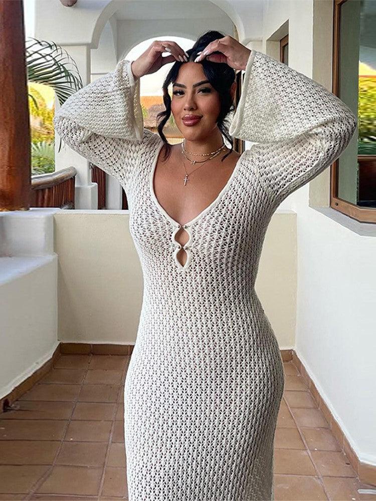 Sheer maxi evening gown deep V-neck flowing silhouette seductive elegant dress for women