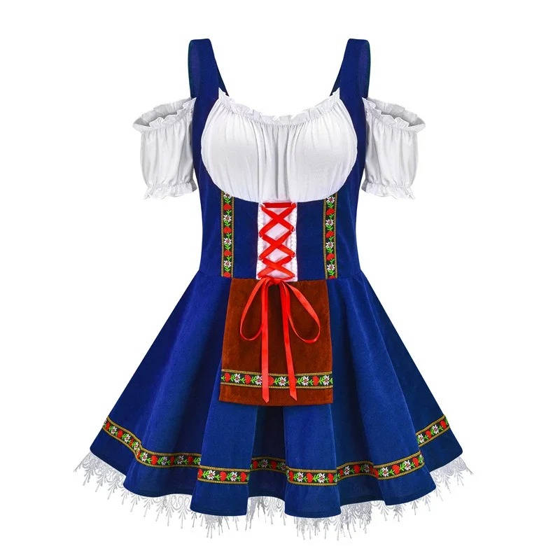Traditional Bavarian dirndl dress with coordinating ribbon, floral print, Oktoberfest party set