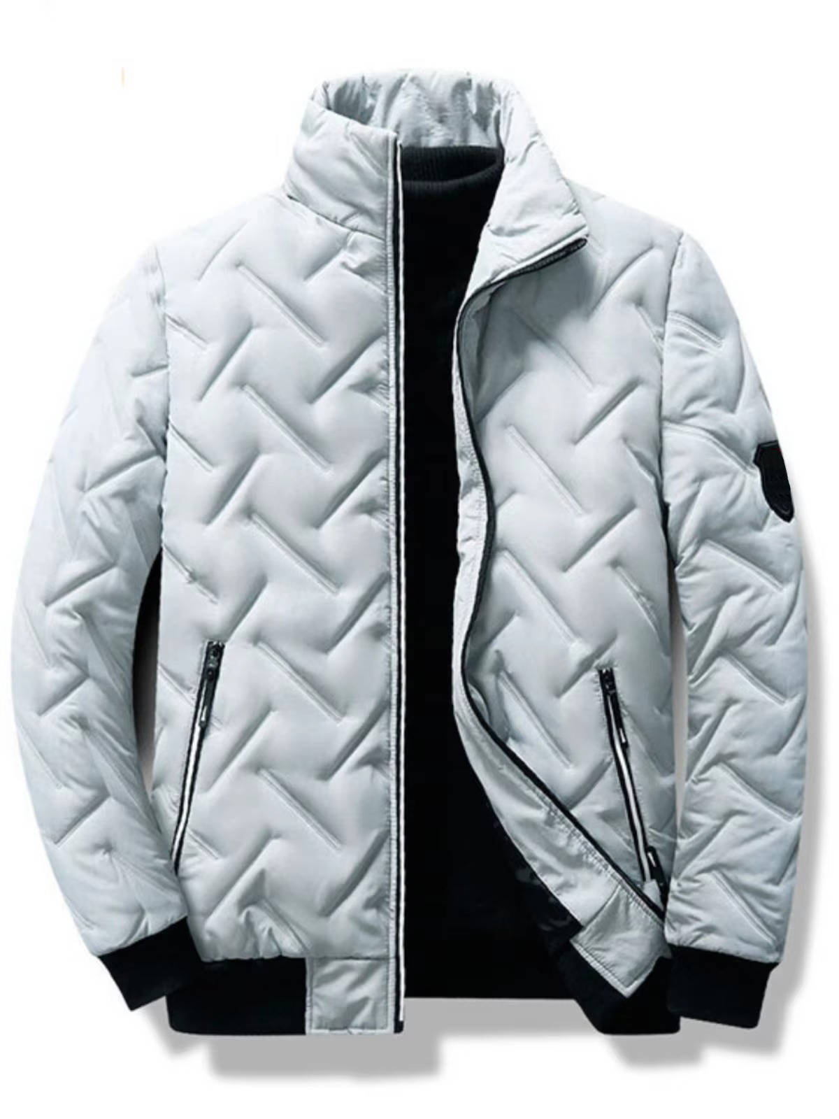 Men's lightweight navy puffer jacket windproof slim fit modern silhouette for winter urban outdoor wear