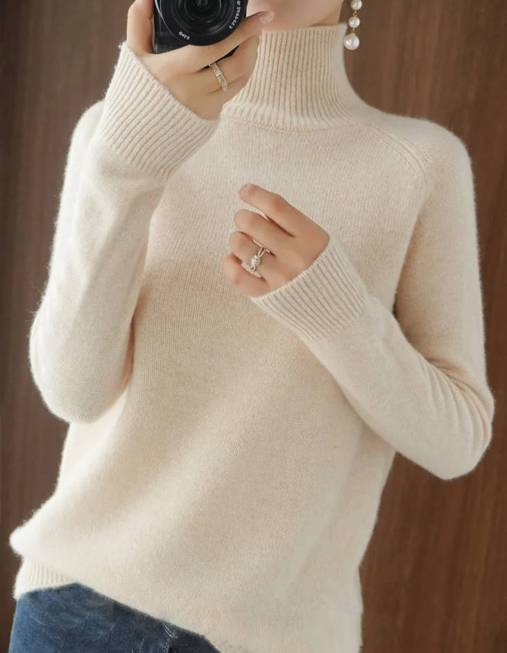 Women pure cashmere turtleneck sweater soft lightweight knit anti-pilling everyday essential