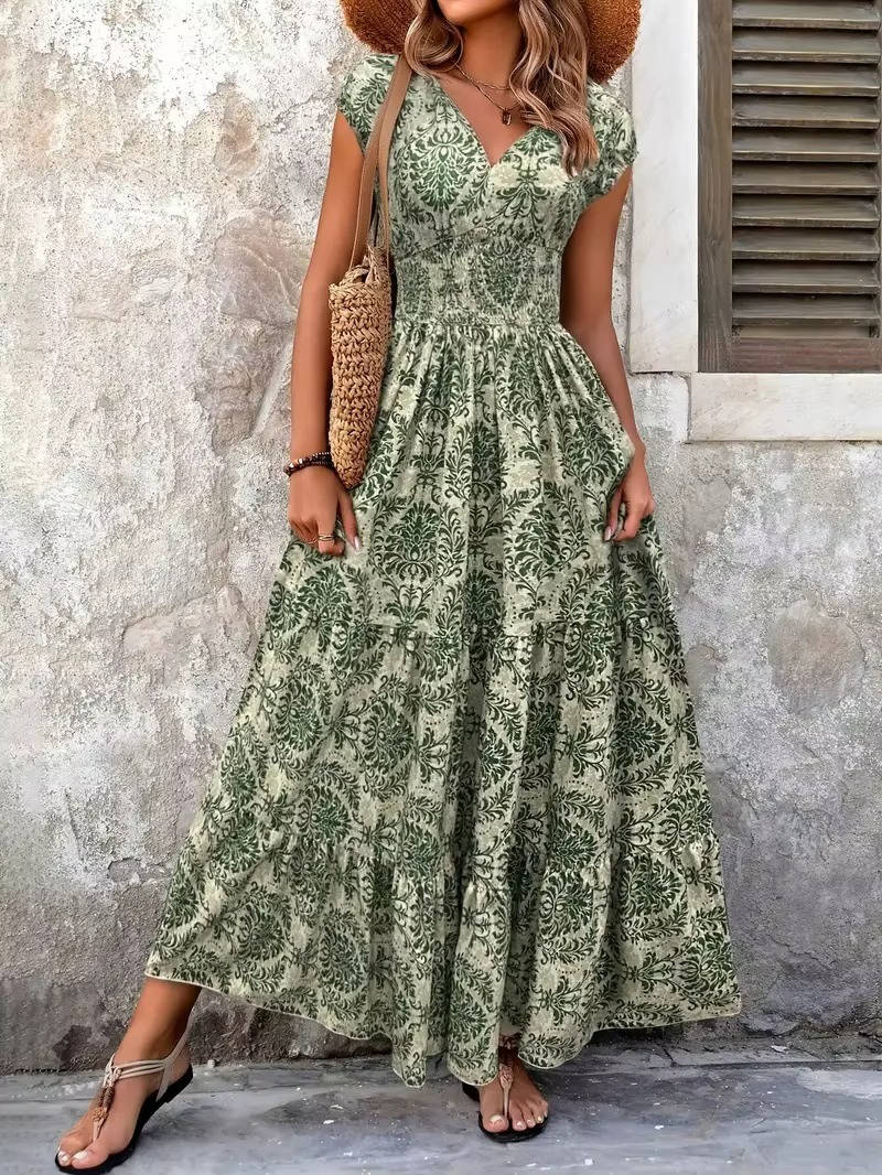 Sienna | Women's Smocked Boho Print Tiered Maxi Dress