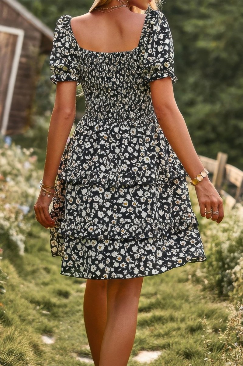 Women's floral A-line dress lightweight V-neck short sleeve casual summer vacation style