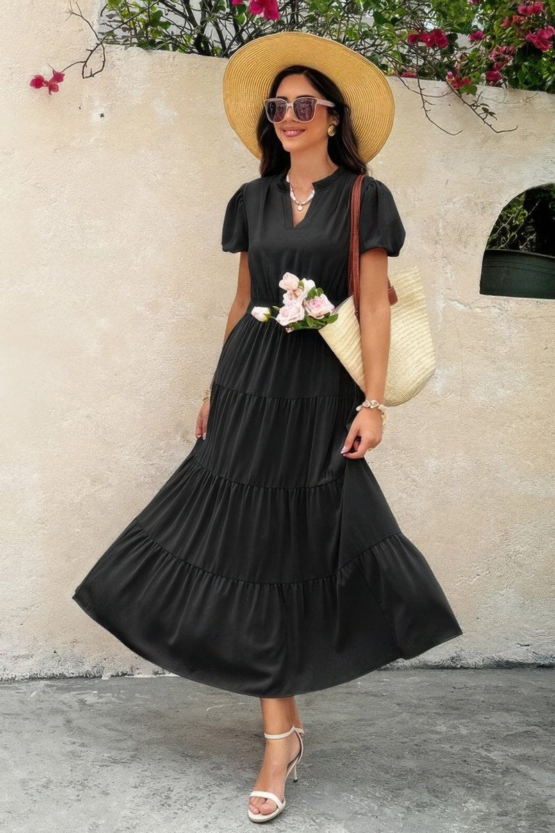 Women's color block V-neck summer dress with elastic waist, lightweight everyday casual fit
