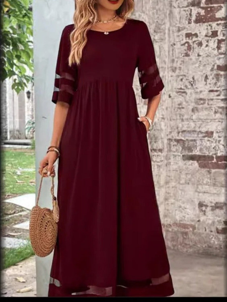 Women's relaxed fit maxi dress lightweight breathable crew neck everyday versatile silhouette
