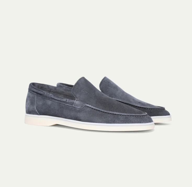 Men's suede leather loafers in classic neutral tone, slip-on style with luxury finish for smart-casual wear