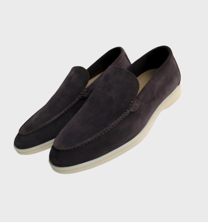 Milo men's suede loafers slip-on moc-toe silhouette neutral tone formal casual versatile