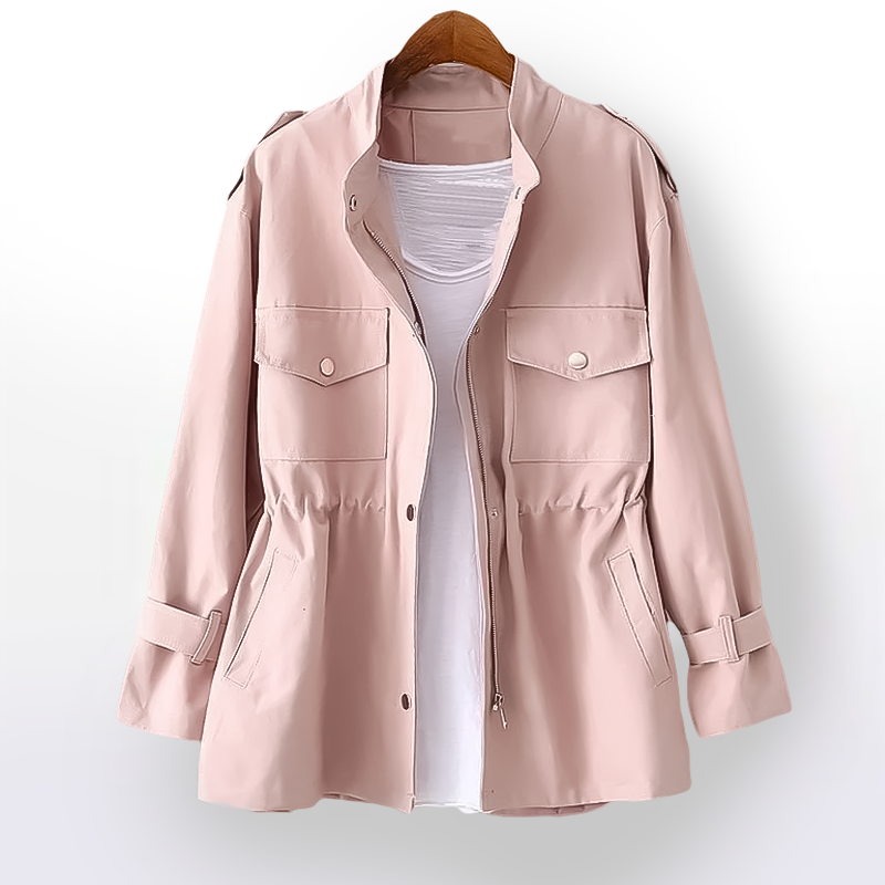 Women's beige totem pattern trench coat elegant silhouette premium warming fabric autumn winter