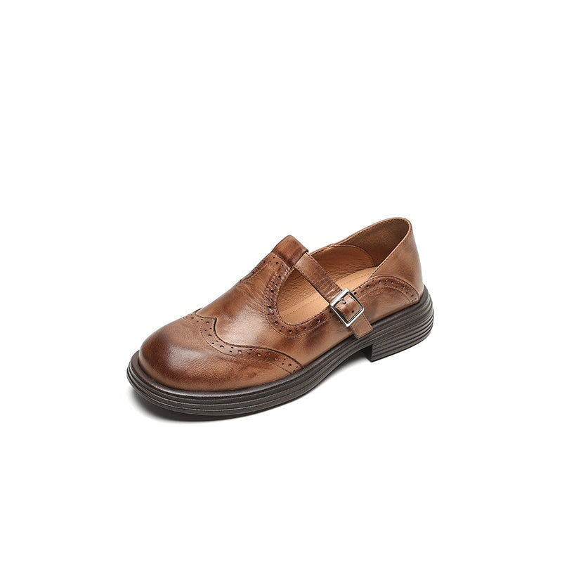 Rosie | Women's Vegan Leather T-Strap Mary Jane Shoes Brogue Block Heel