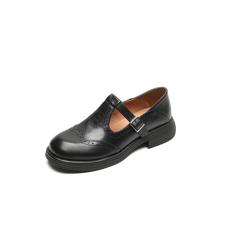 Rosie | Women's Vegan Leather T-Strap Mary Jane Shoes Brogue Block Heel