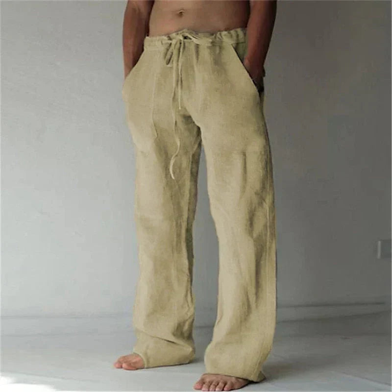 Men's baggy linen pants lightweight relaxed fit breathable natural texture for hot days comfort