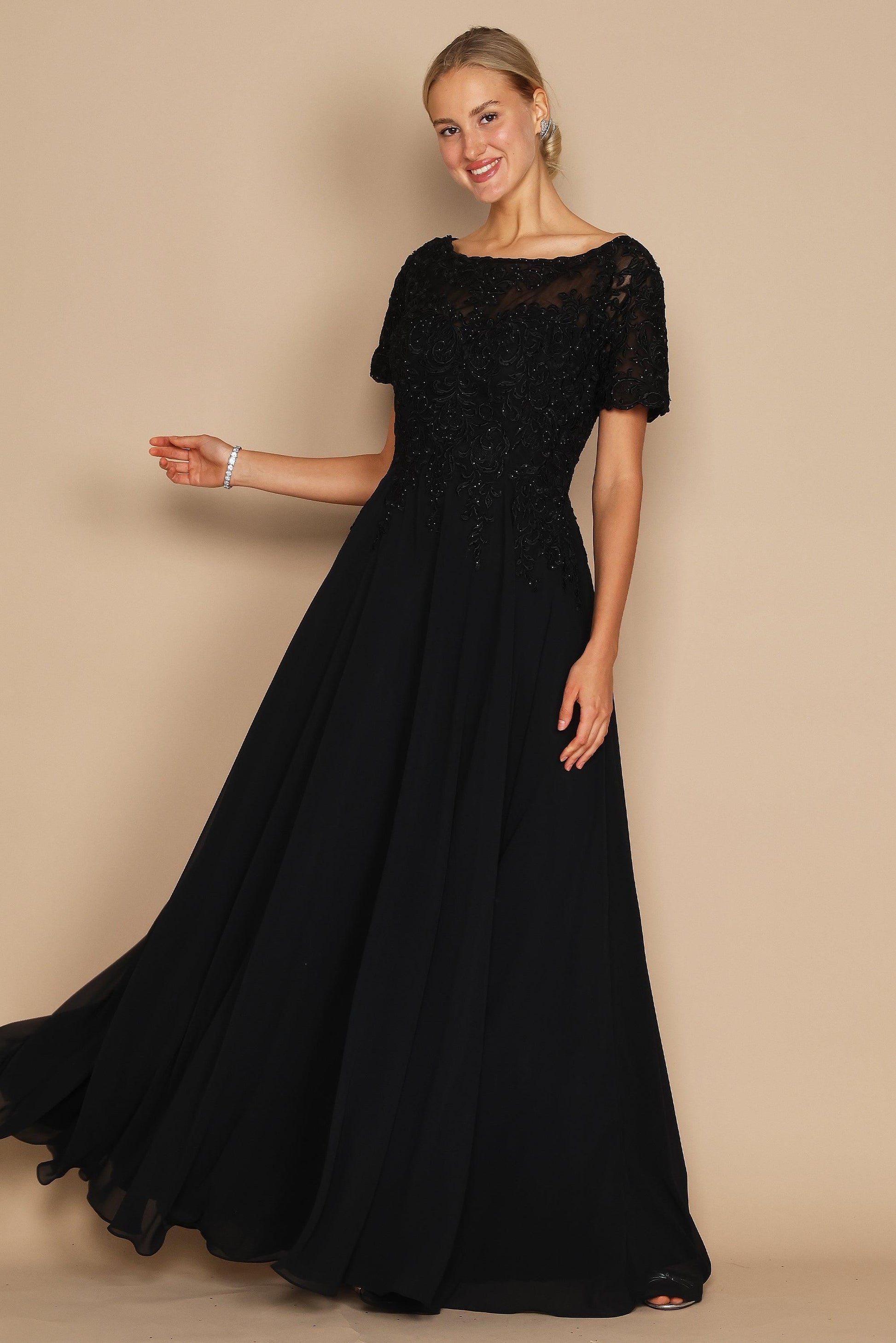 Elegant mother of bride floor-length chiffon A-line gown with illusion sweetheart neckline embroidered bodice