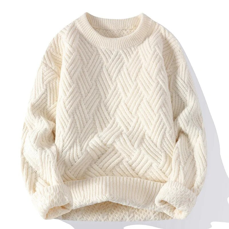 Gael vintage knit sweater in neutral tones, relaxed fit with retro-textured pattern for cozy layering
