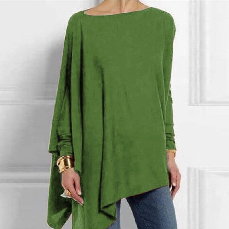 Women's elegant round neck long sleeve top, versatile fall essential with modern cut and cozy coverage