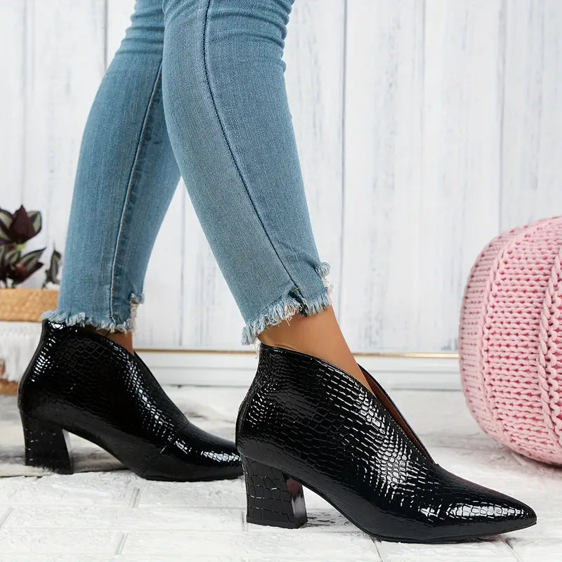 Women's reptile-textured ankle boots bold luxury style all-day comfort elevate your look